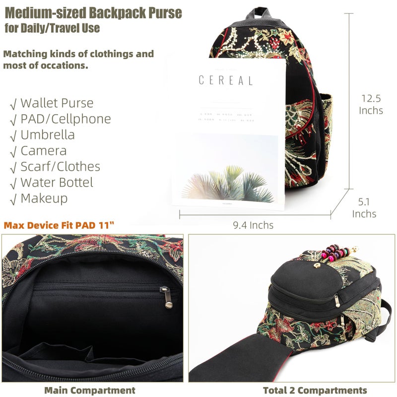 Goodhan Vintage Phoenix Sequins Embroideried Women Backpack Daypack Travel Shoulder Bag One_Size Style 01: Black - Image 4
